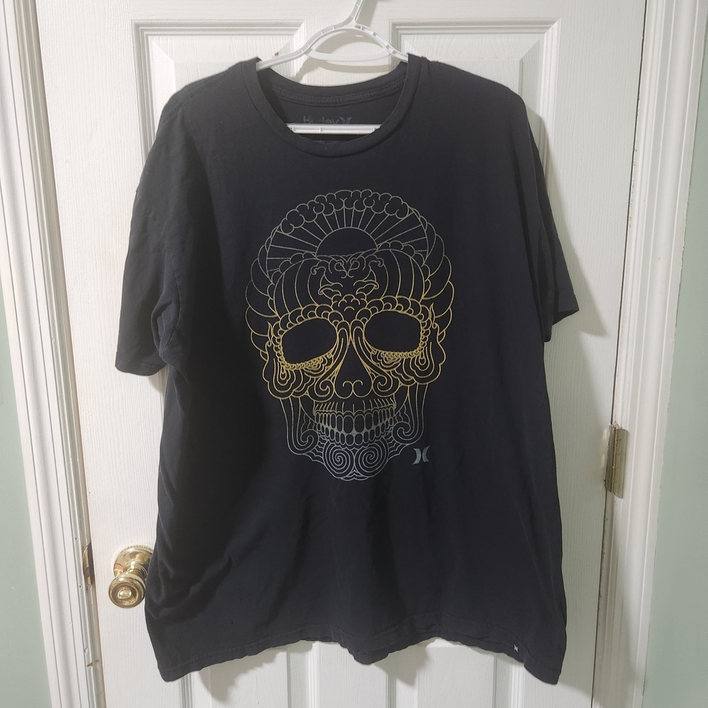 Hurley Mens XXL Black Sugar Skull Graphic Tee Short Sleeve Premium Fit Shirt